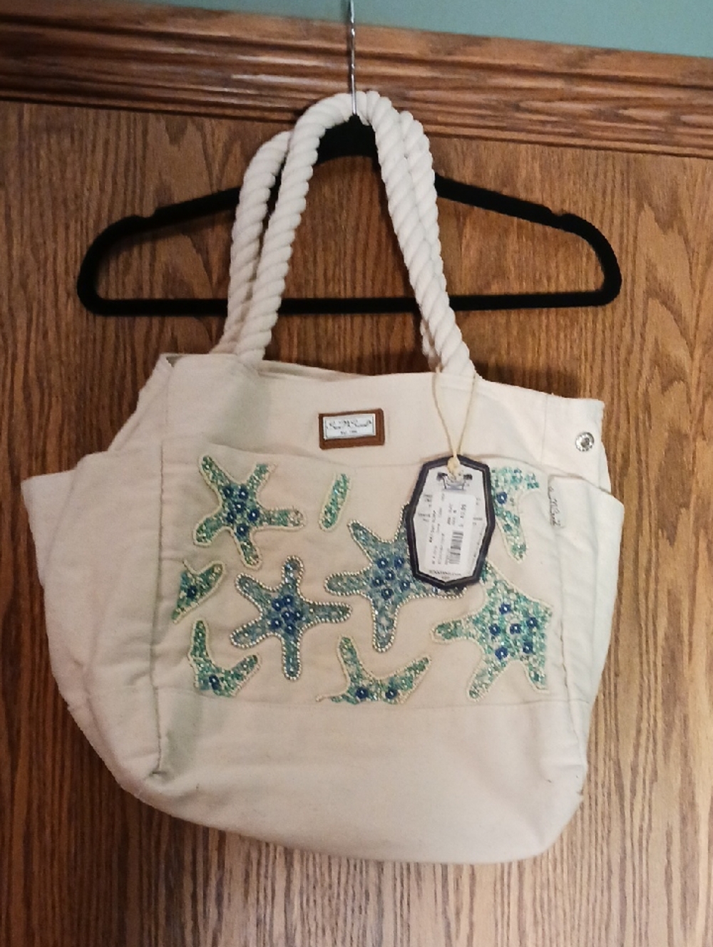 New Sun N Sand Beaded Canvas Tote Bag